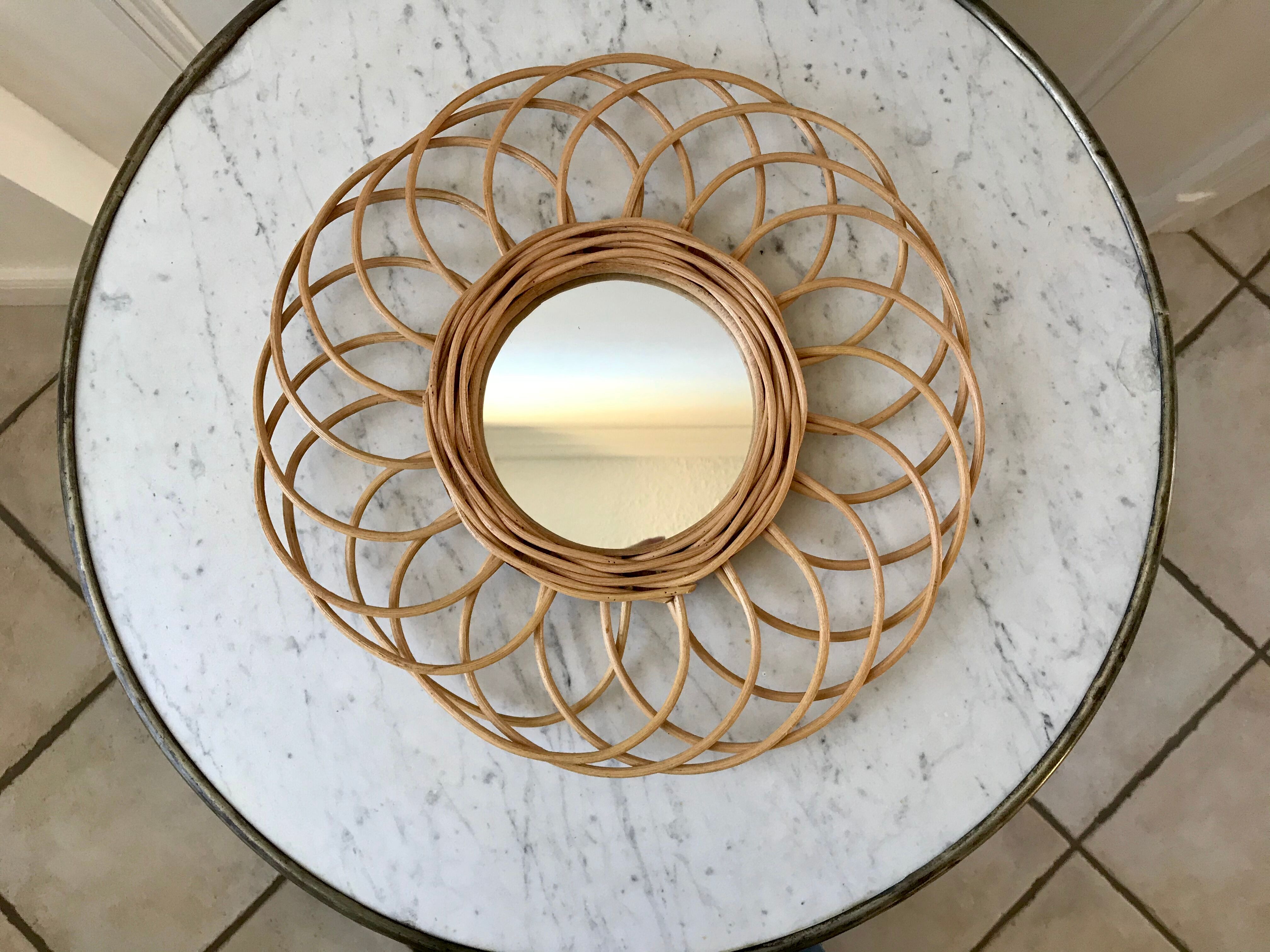 Vintage bamboo & rattan sun mirror