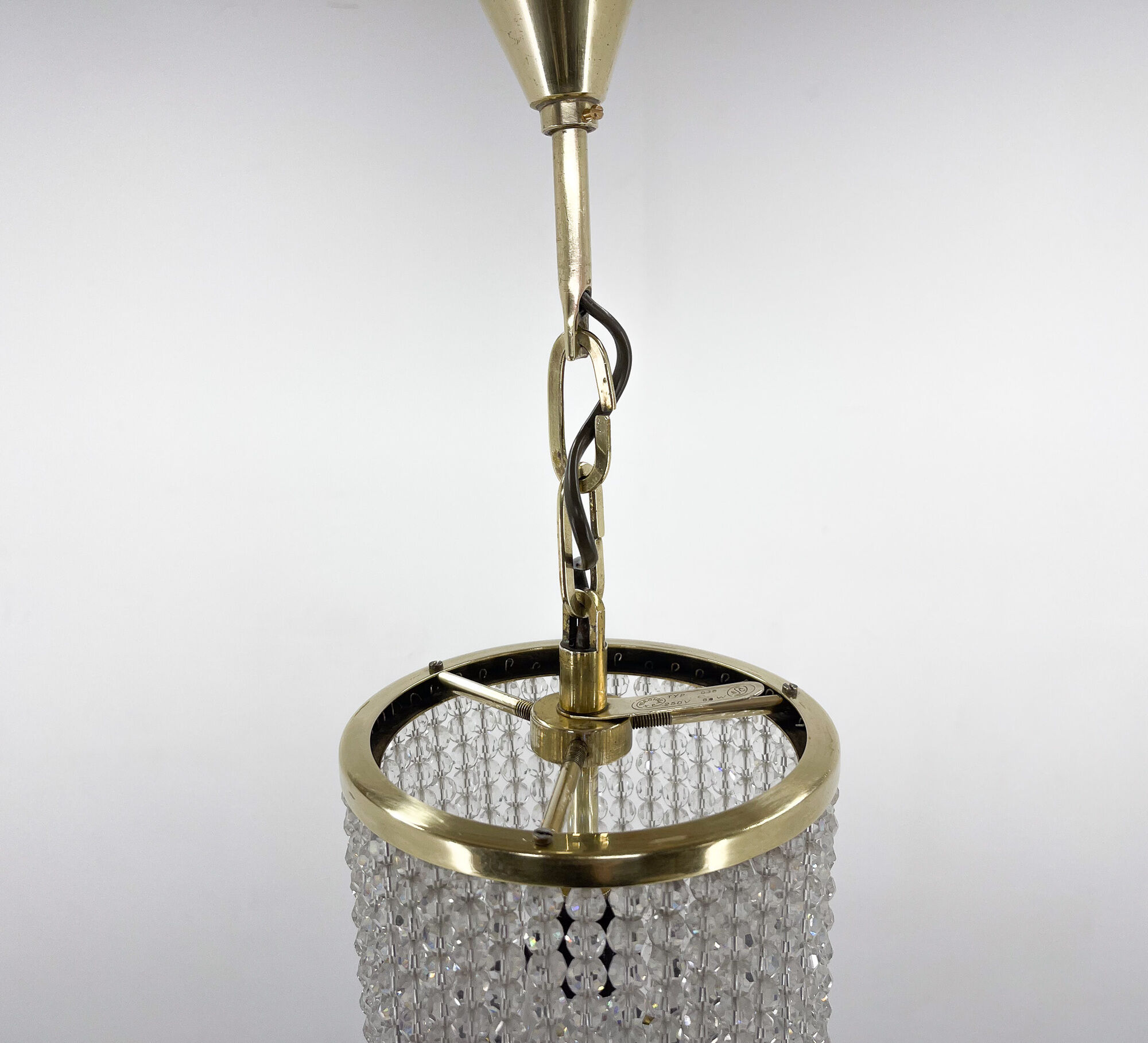 1960s brass & crytal chandelier by Preciosa Glassworks, Czechoslovakia