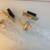 Pair of tulip glass and gold/vintage metal wall lamps 60/70