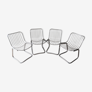 Lot de 4 Chaises Gastone Rinaldi acier chromé