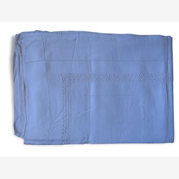 Drap plat ancien en fil, brodé et monogrammé