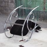 1970s chrome and black velvet sculptural rocking chair