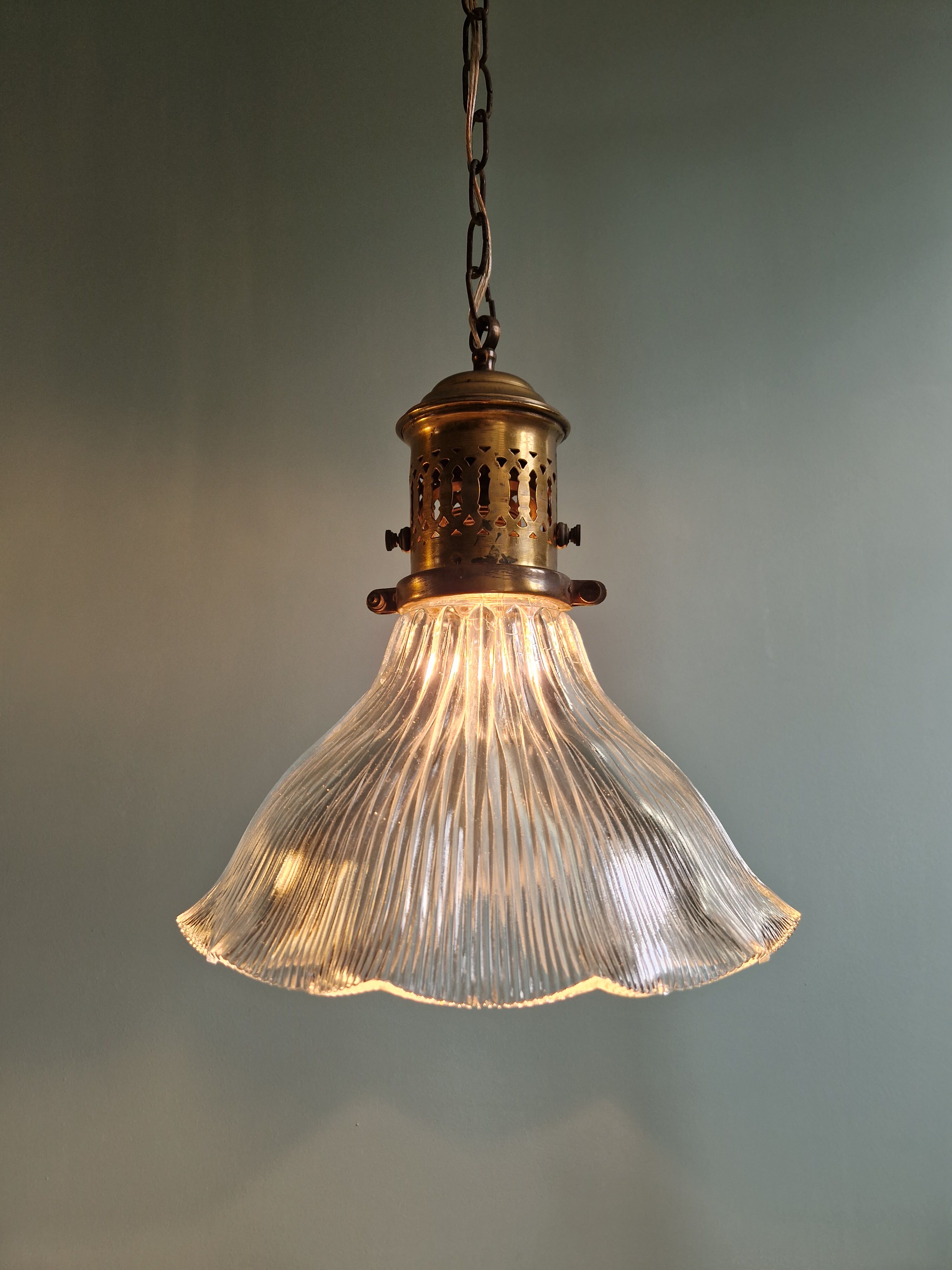 Pair of Holophane wall lamps in grooved glass, 1920s-30s