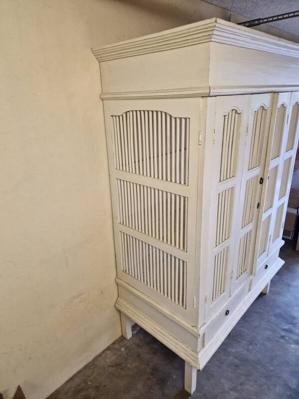 Large wardrobe, storage unit - White painted wood - Colonial, Indonesian