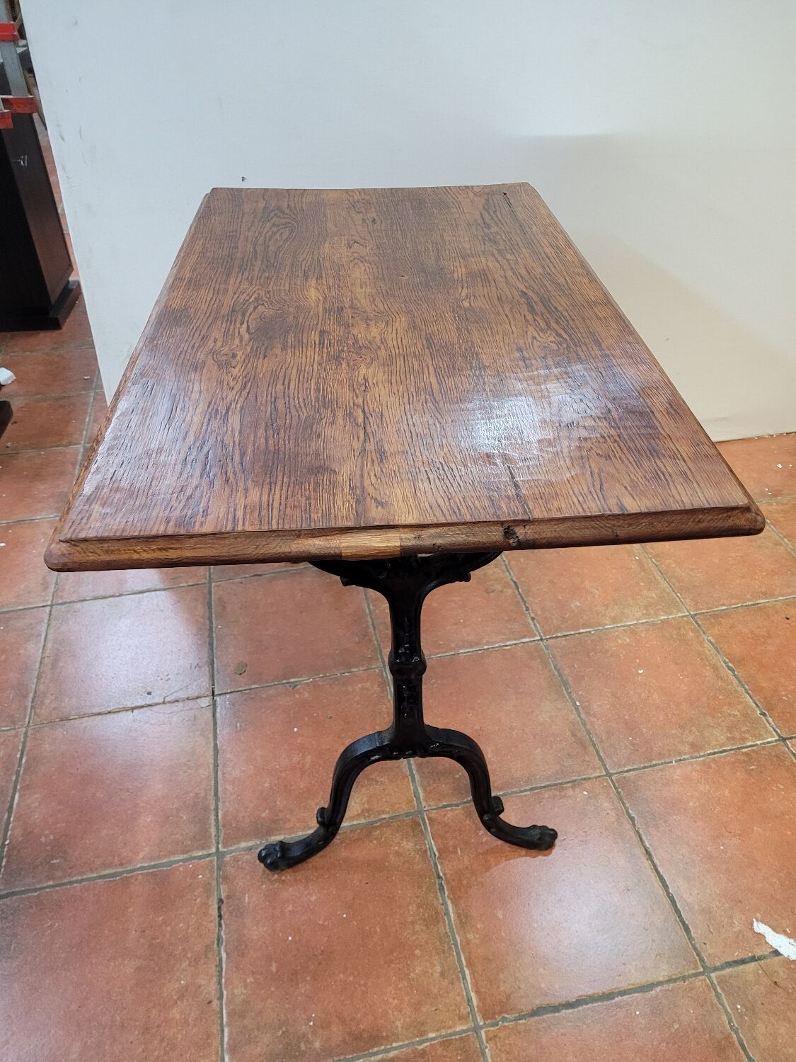 Old bistro table with oak top