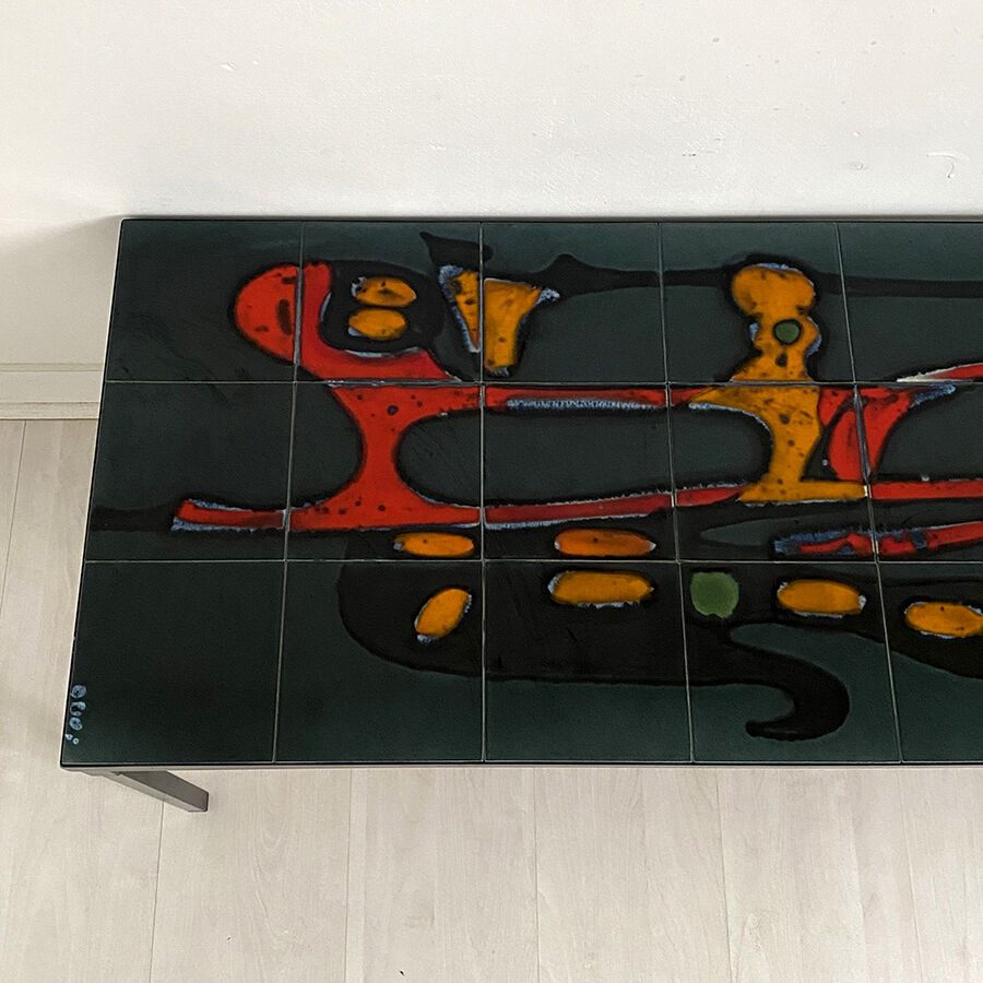 60's enamelled ceramic and metal coffee table