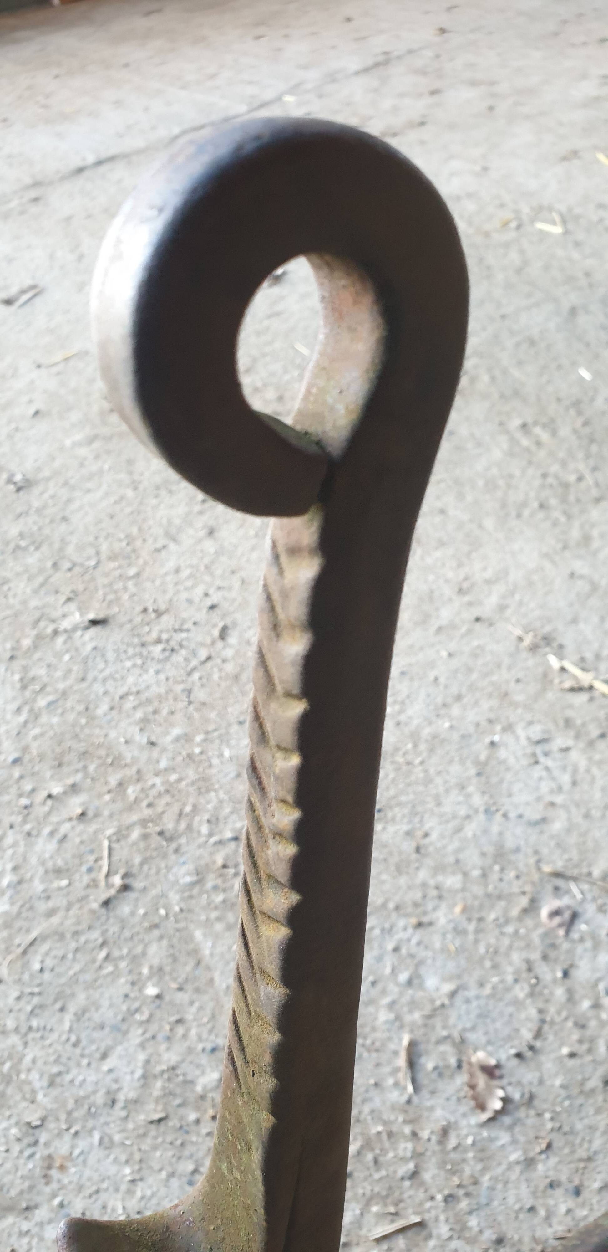 Pair of Twisted Wrought Iron Andirons, 19th Century