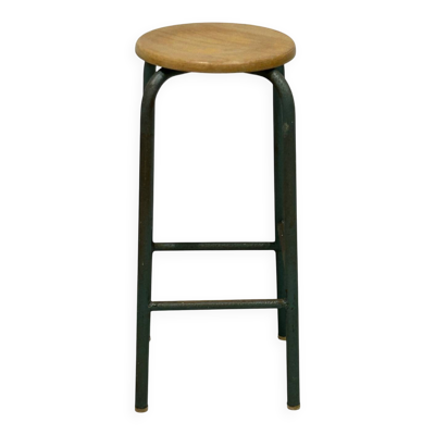 Tabouret haut industriel bois et fer