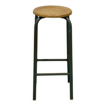 Industrial high stool in wood and iron