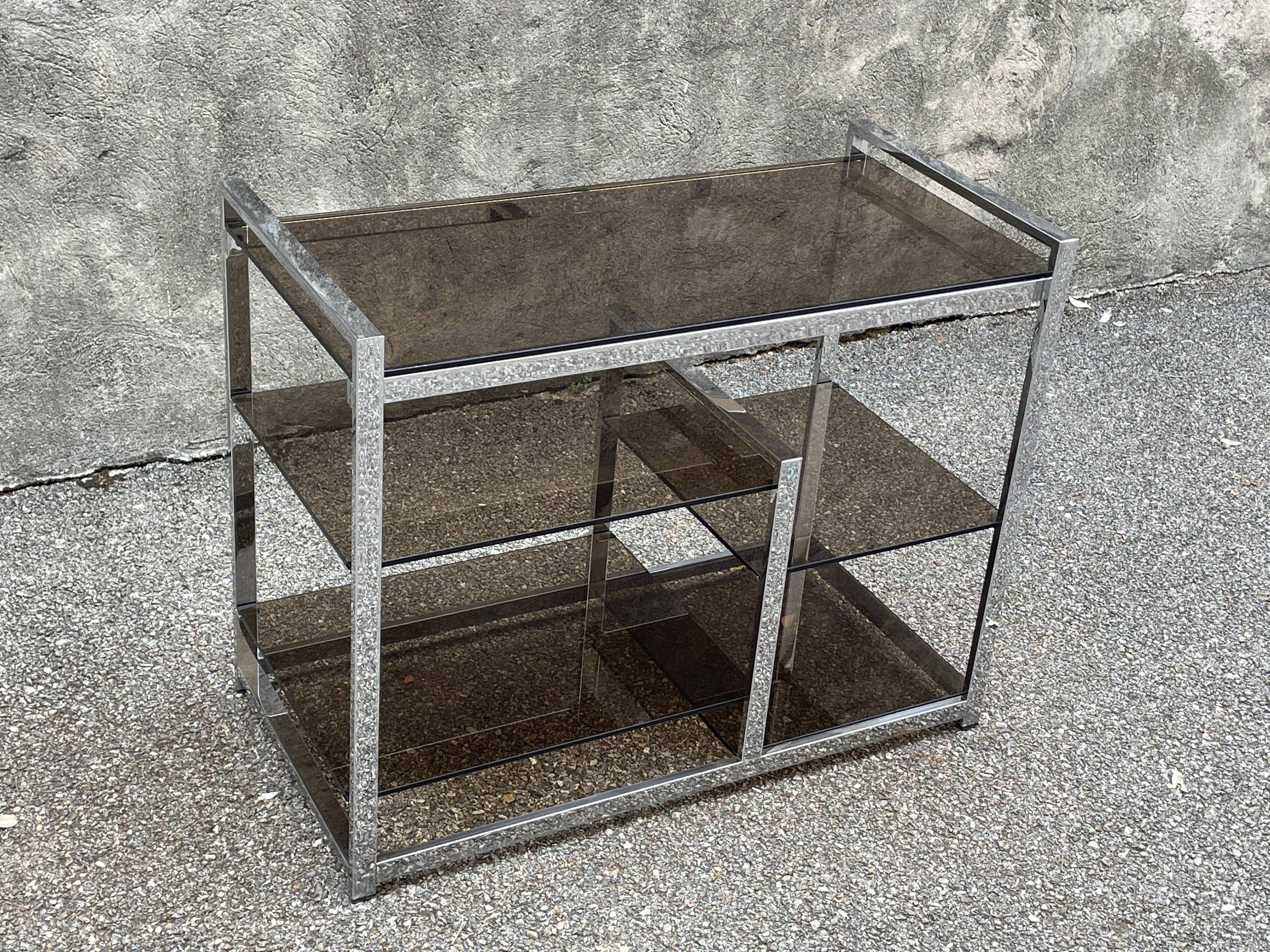 Console en métal chromé et verre fumé, 1970s