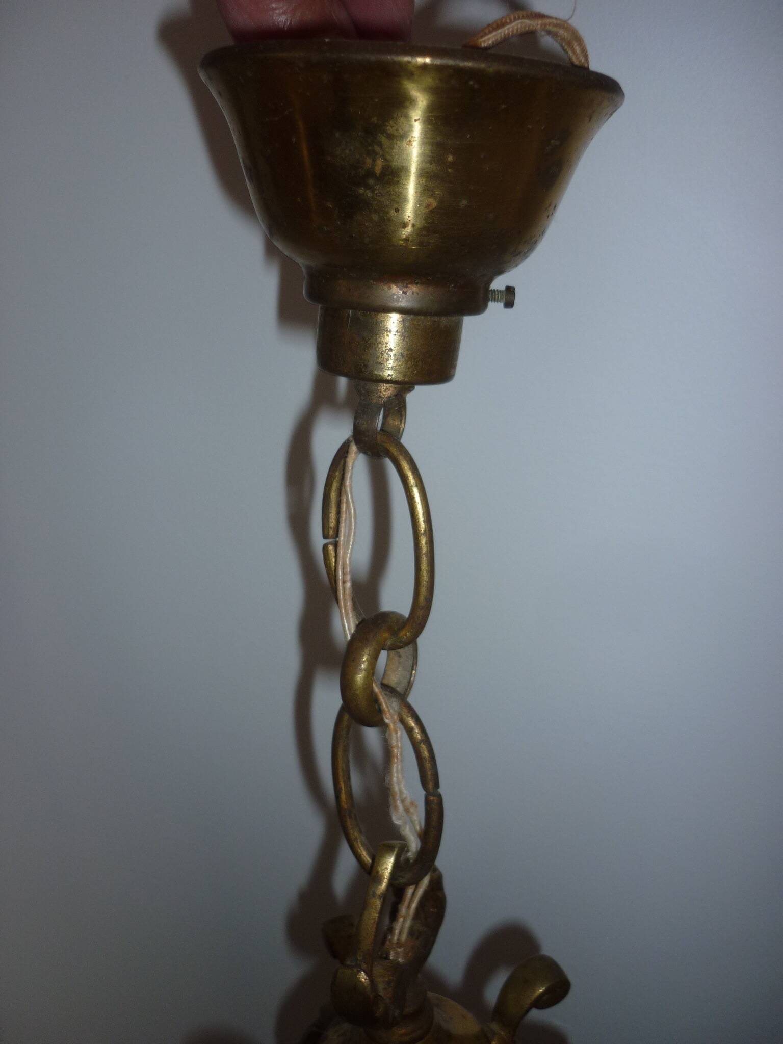 Antique glass and brass lantern pendant light, 3 lights