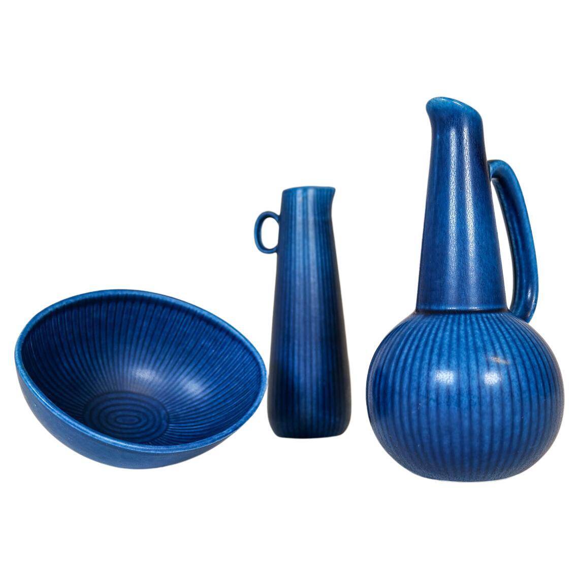 Mid-century modern set of 3 vases and bowl Rörstrand Ritzi Gunnar Nylund