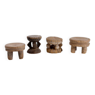 Set of 4 African carved wood stools