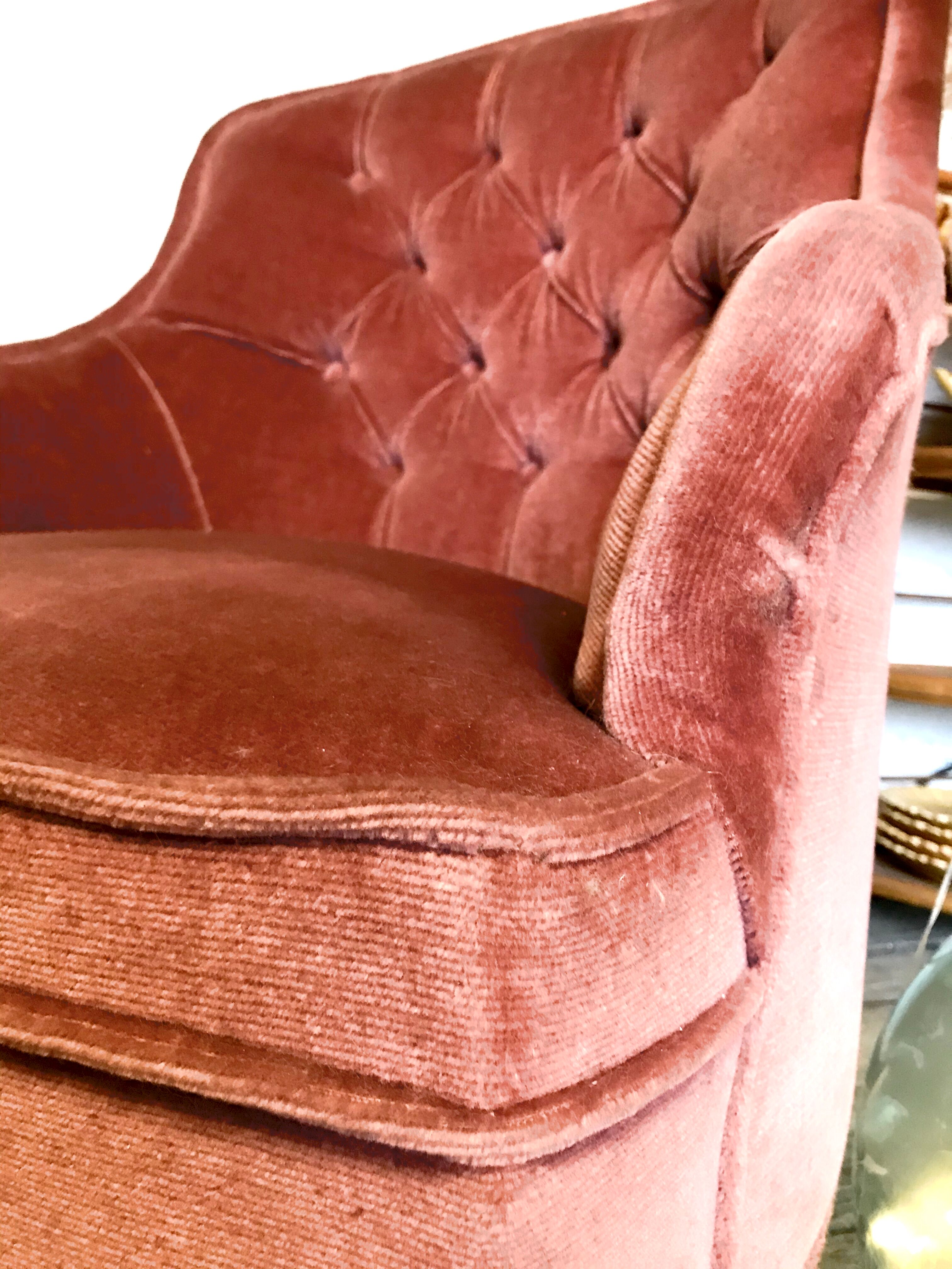 Pink velvet toad armchair