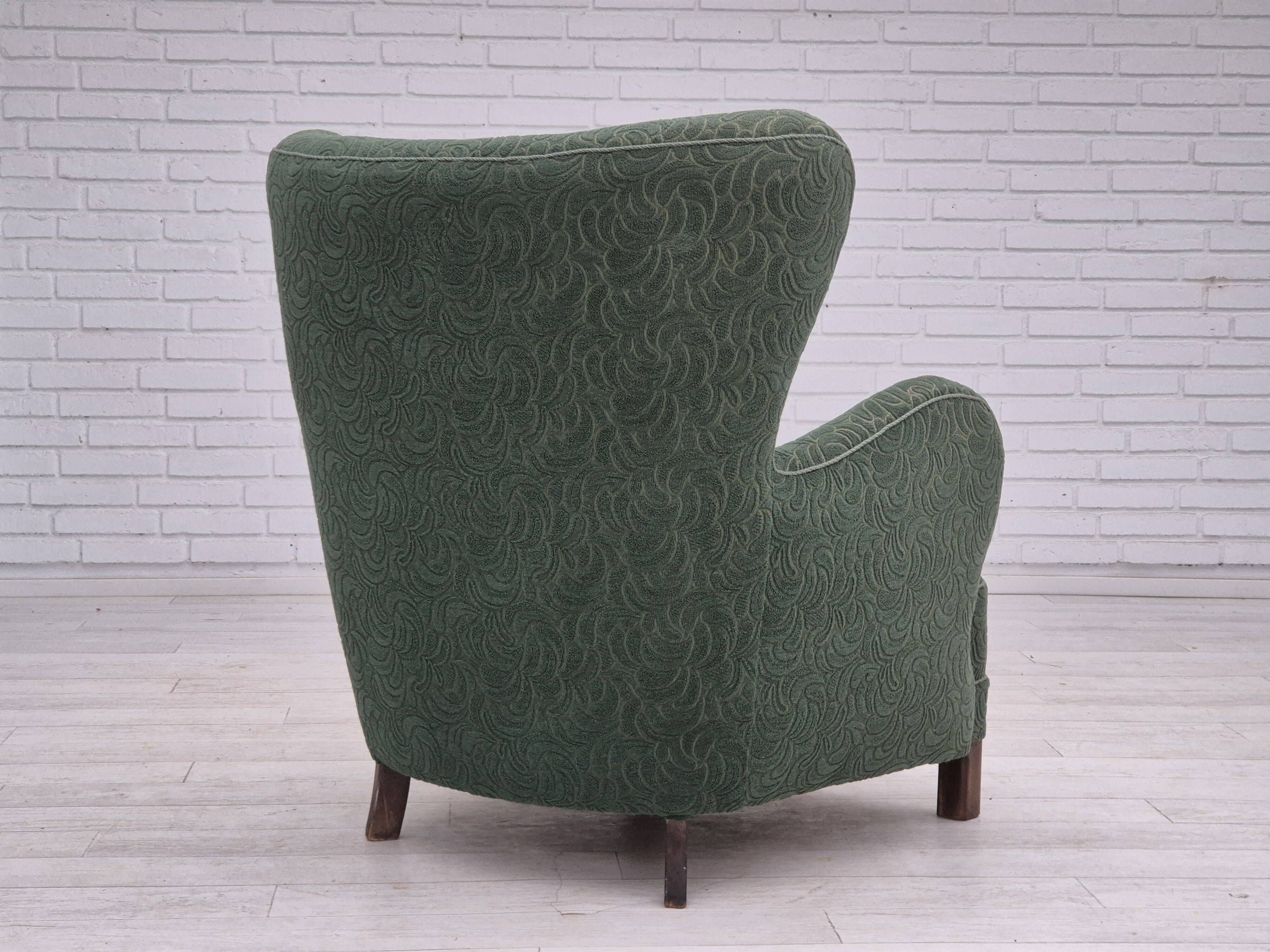 1960s, Danish armchair, original condition, furniture fabric, beech wood legs.