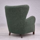 Fauteuil danois des années 1960, état d'origine, tissu d'ameublement, pieds en bois de hêtre.