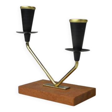 Black Metal, Brass and Teak Candle Holder by Gunnar Ander for Ystad-Metall, Sweden, 1950s/60s