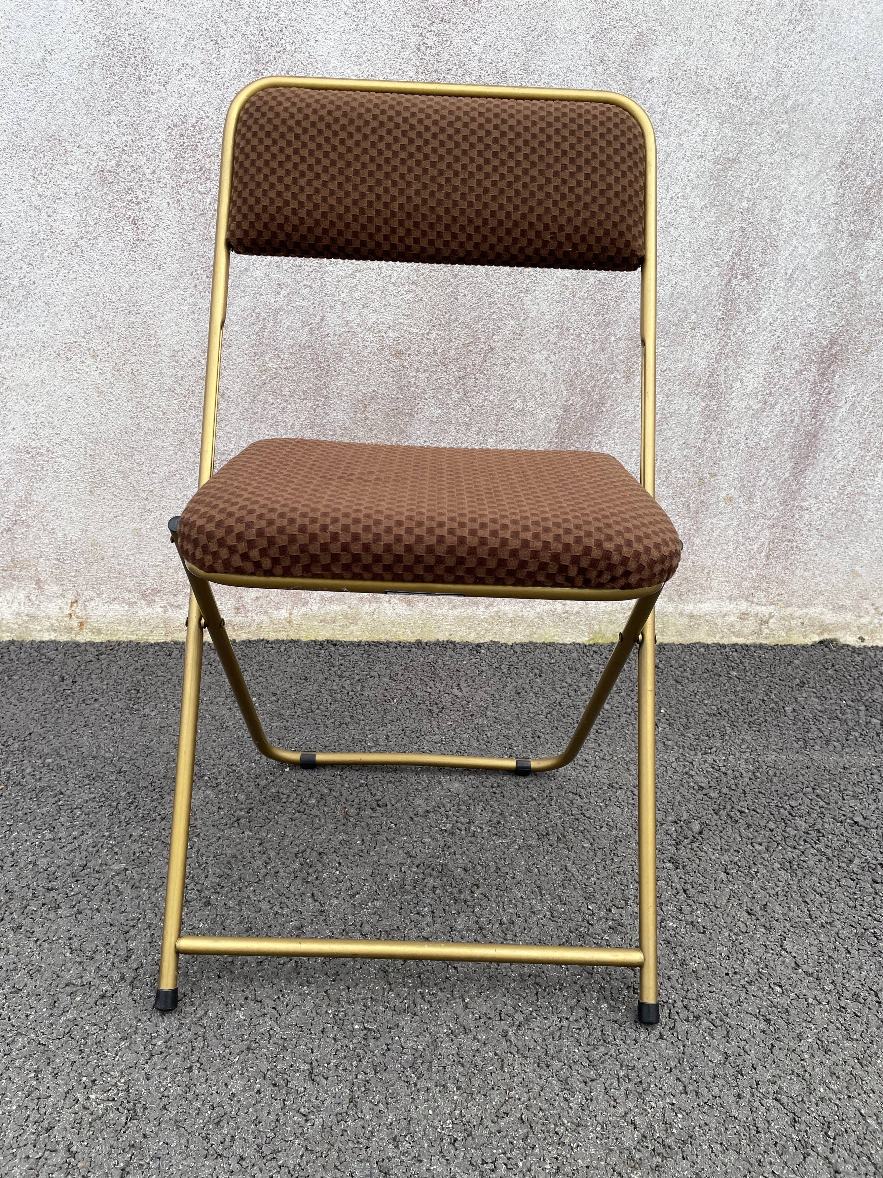 Chaise pliante dorée lafuma velours damier  60/70’s