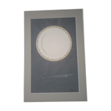 Drawing representing a study of plate, gouache, watercolor and pencil on blue gray paper