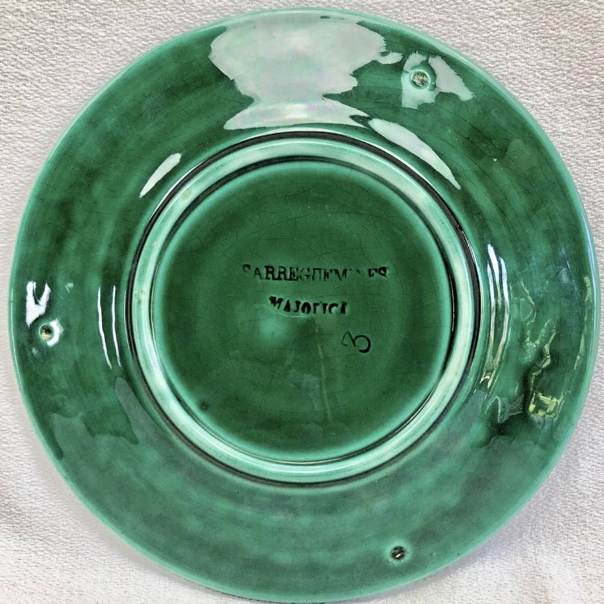 3 fruit plates Sarreguemines majolica shaded enamel Rubelles