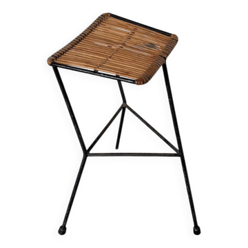 Tabouret osier et métal Dennis Lennon 1950