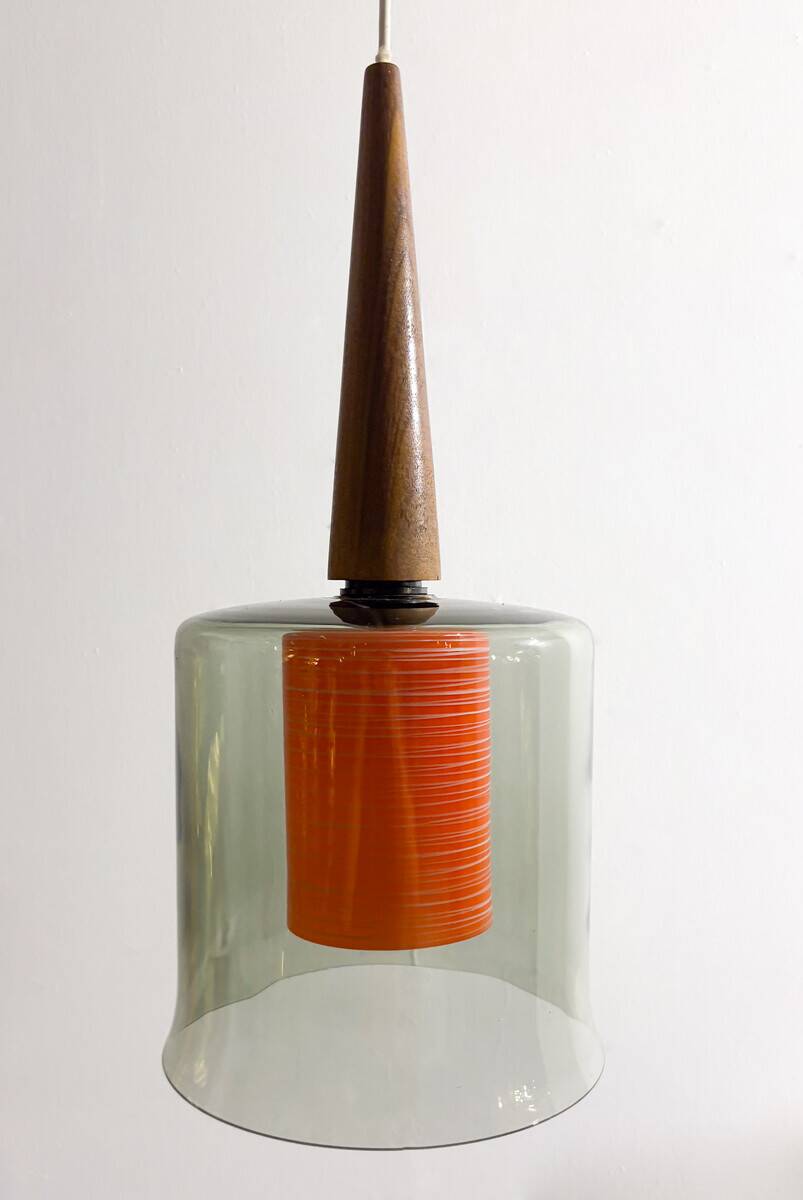 Suspension scandinave en verre et teck, années 1960