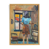 Oil painting of a young woman signed Milon 1967