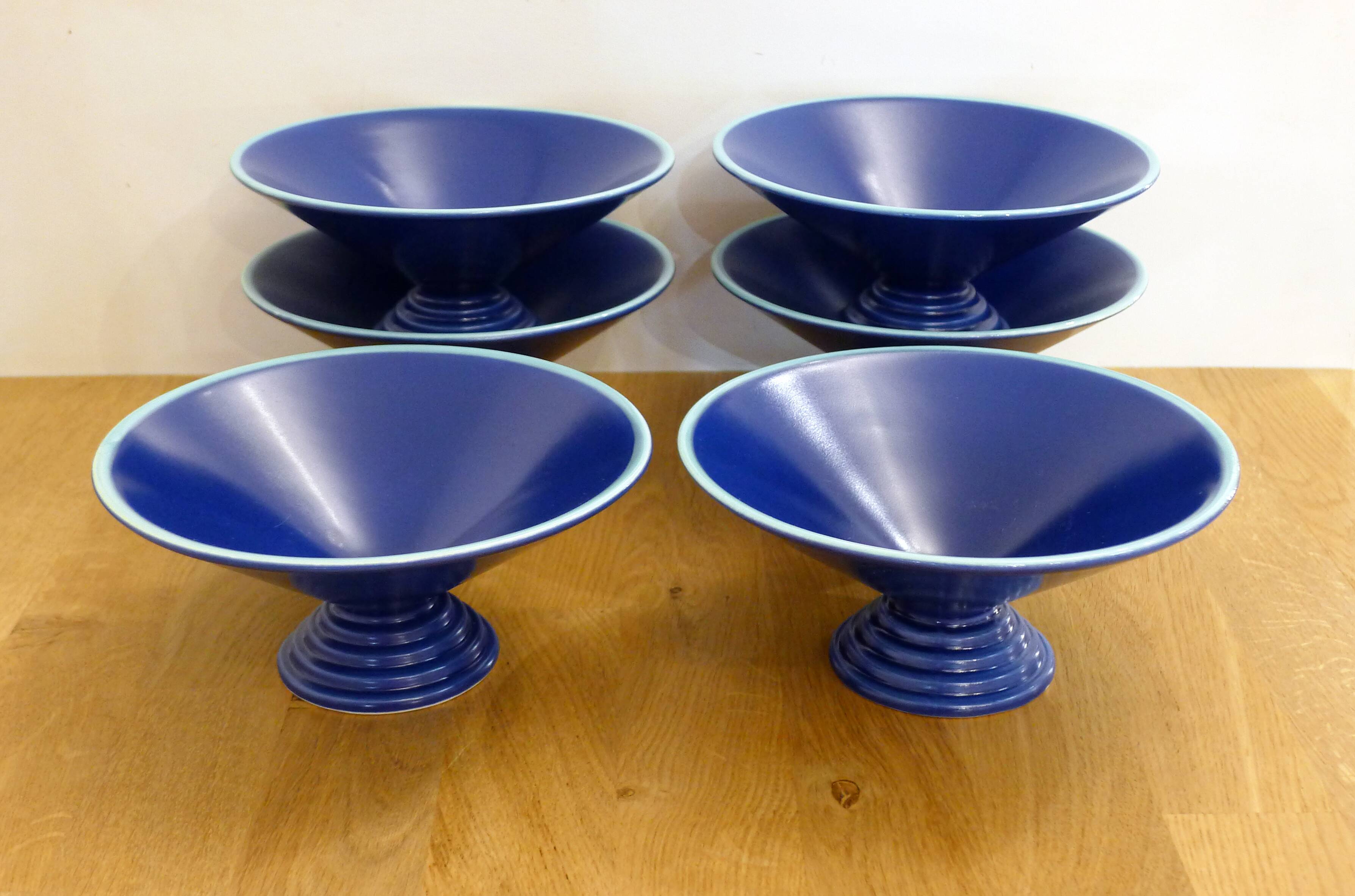 Set of 6 modernist dessert bowls Cobalt