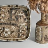 Scandinavian Modern Plate and Vase, ceramic, "Baca", Fajance, by Nils Thorsson f