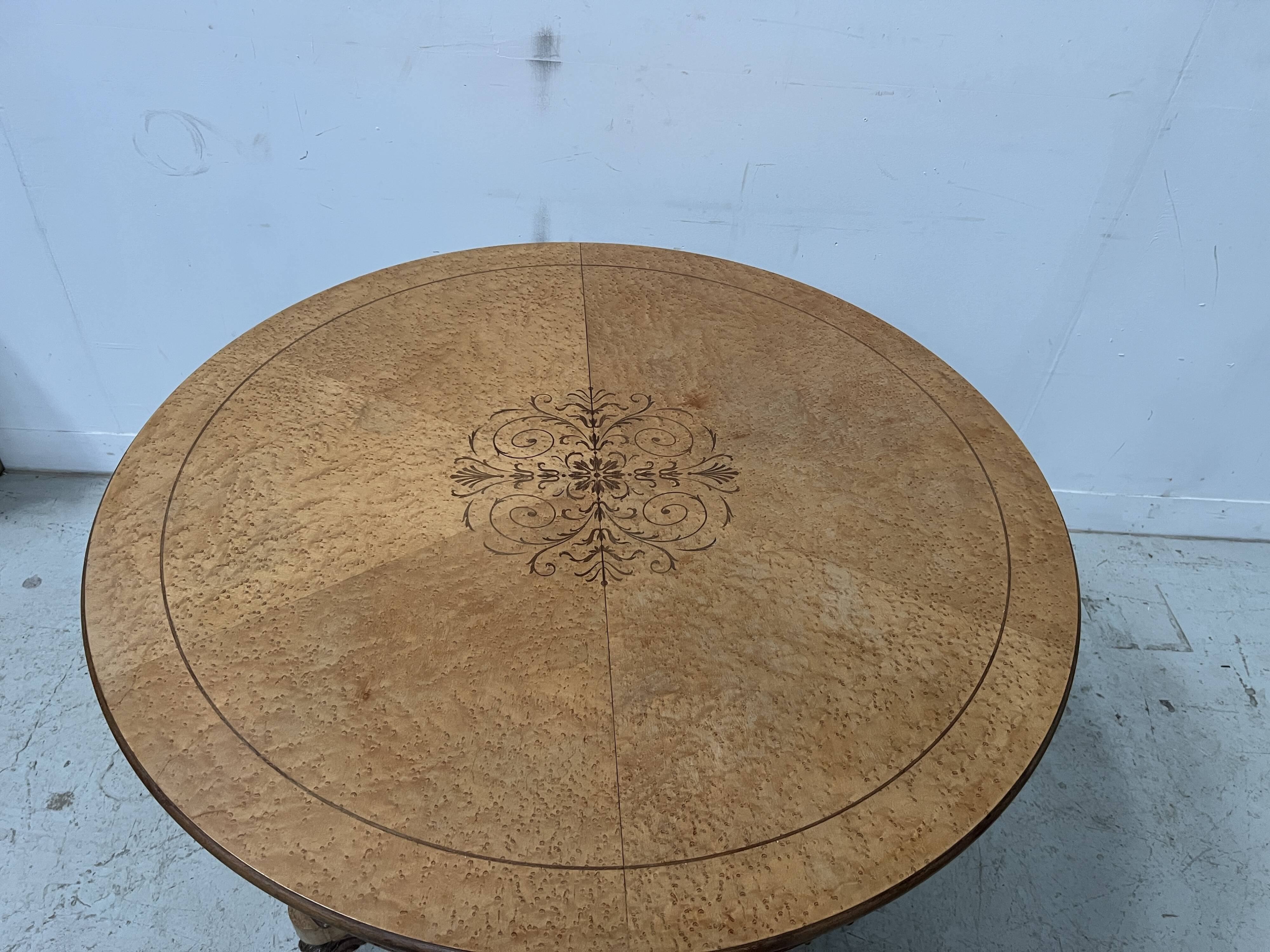 Charles X style maple veneer table and chair set, 20th century