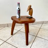 Brutalist tripod stool in solid elm, 1960s