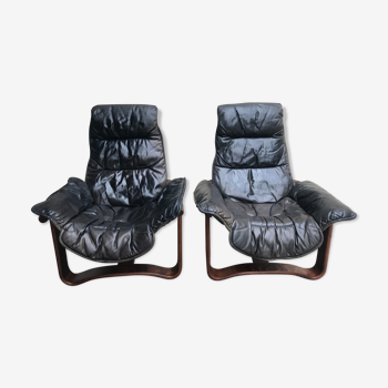 Pair of Ingmar Relling manta leather armchairs