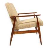 Scandinavian armchair yellow mellow fabric Boho style 1970 design by H.Lis