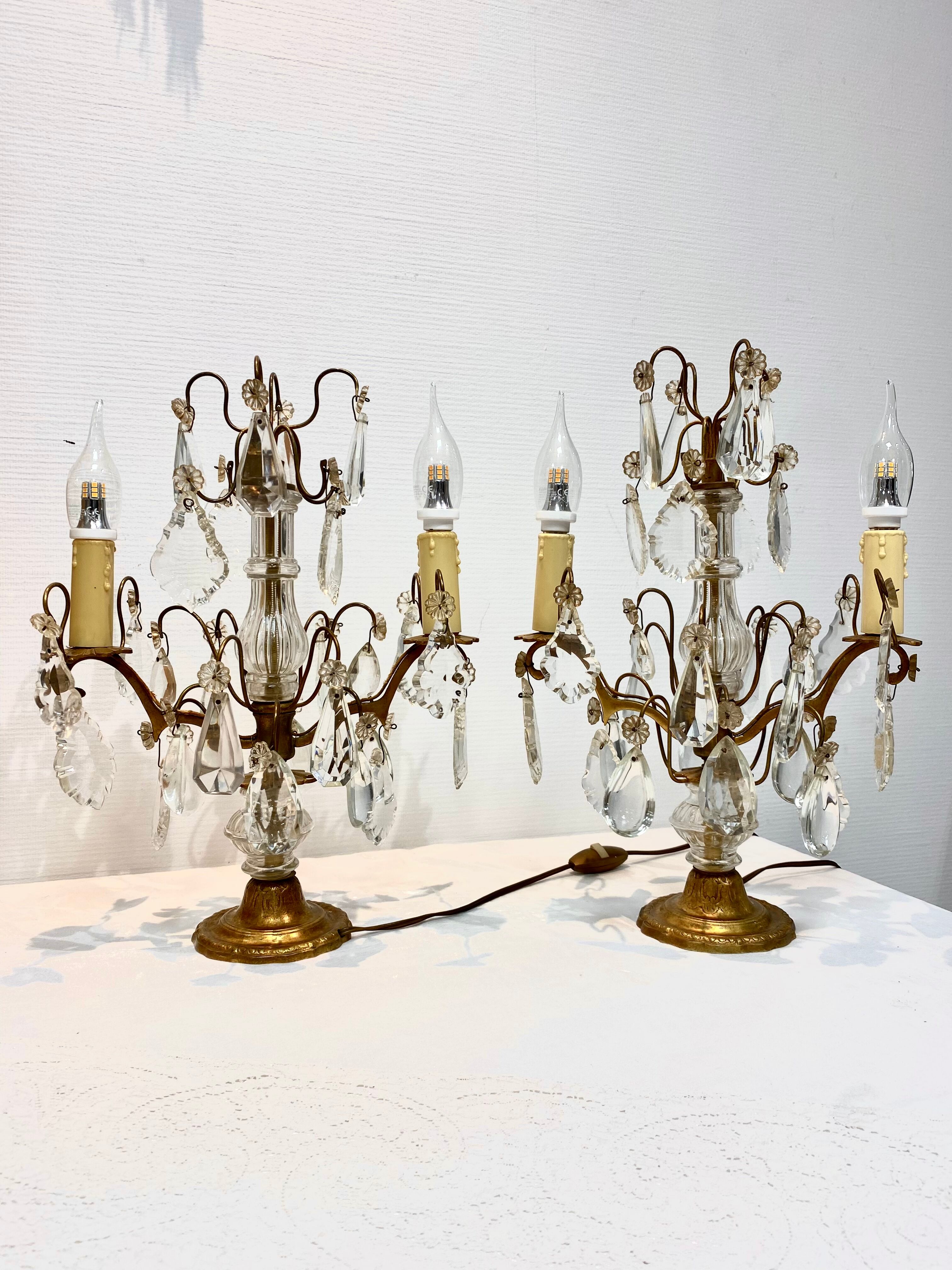 Pair of candelabra girandoles crystal lamp