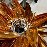 Aloe Blossom table lamp, designed by Jeremy Cole, bone china in gold with stainless steel frame and glass diffuser