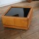 black leather and glass coffee table, vintage design