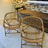 Pair of rattan basket armchairs