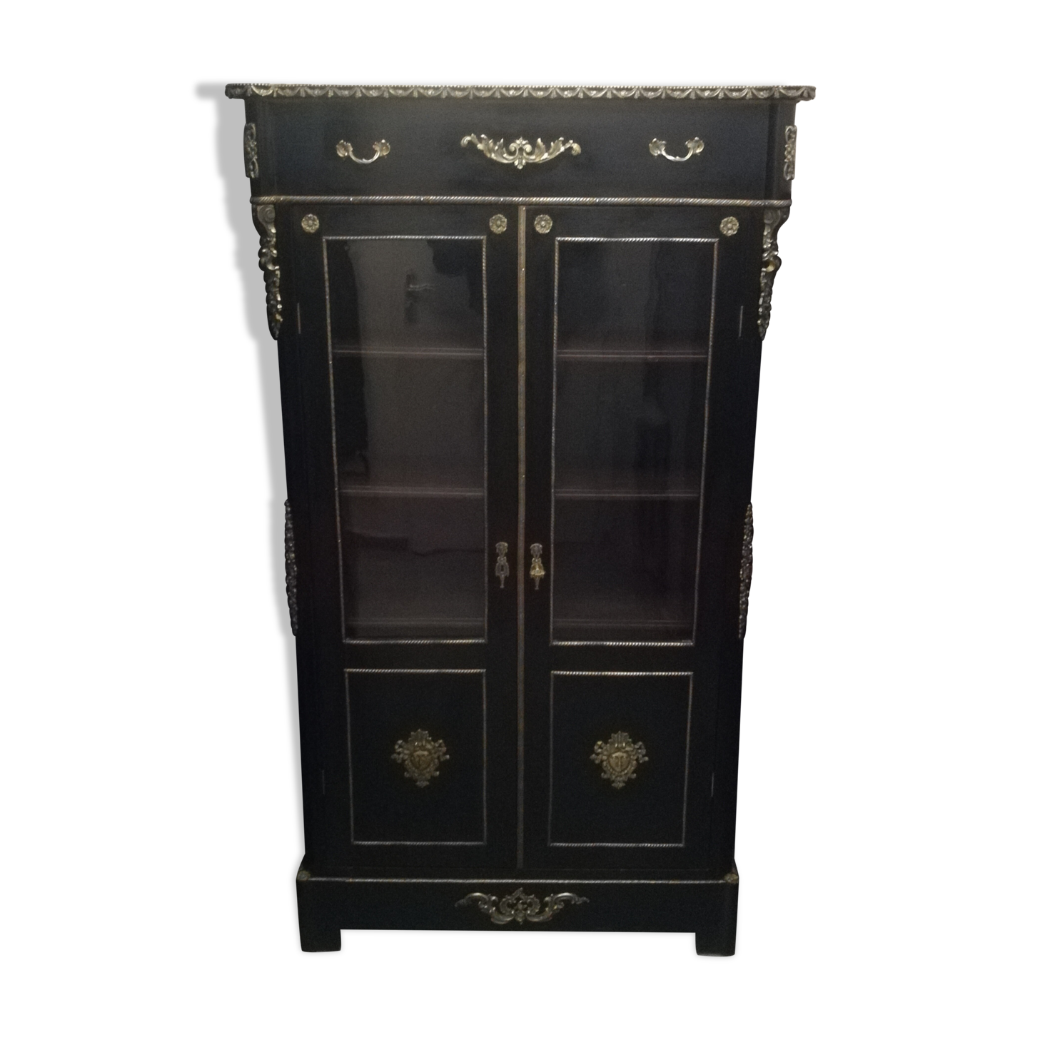 Napoleon III showcase lacquered black and gilded bronze