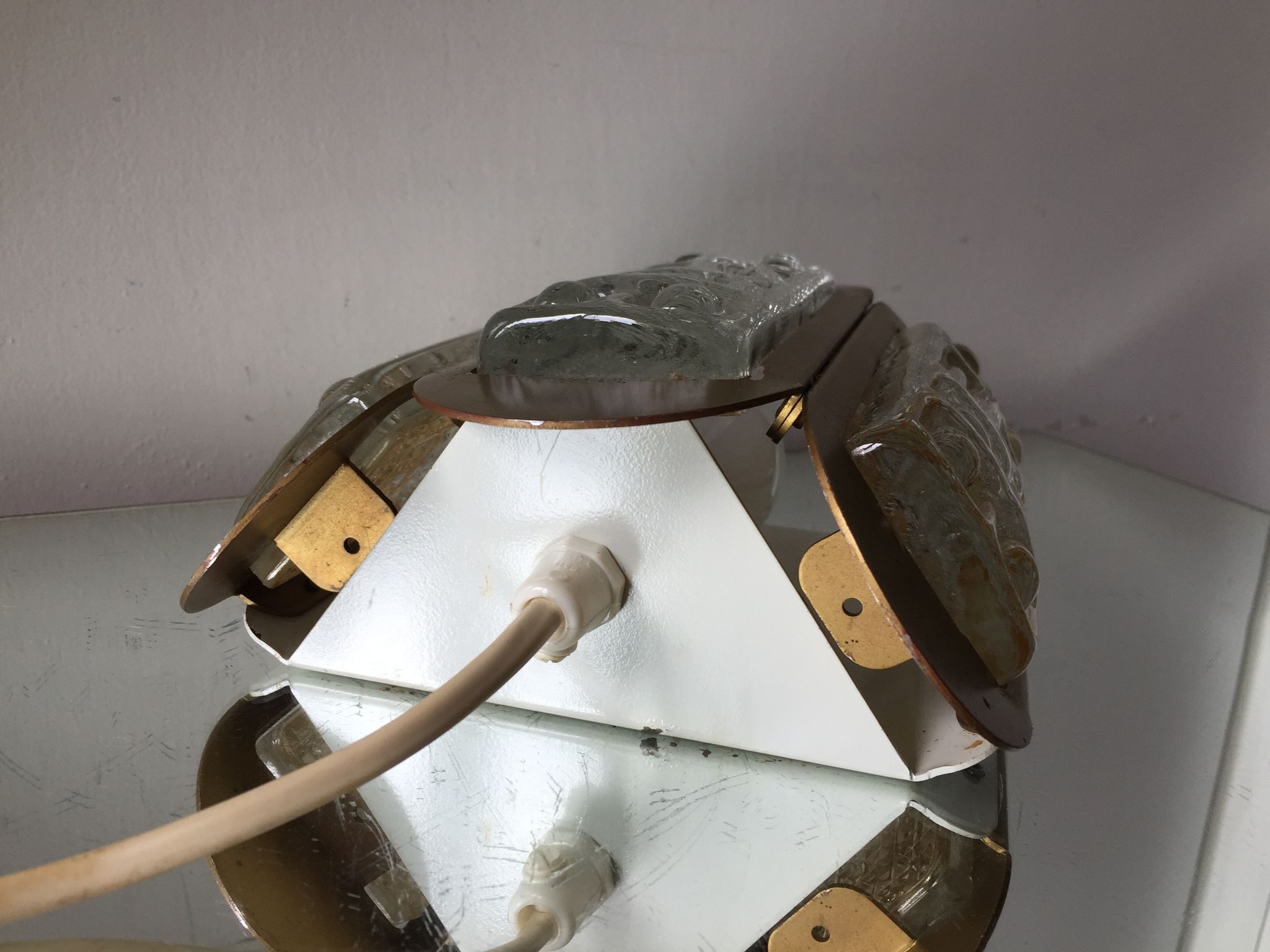 Scandinavian midcentury wall light in crystal and mat gold colored metal