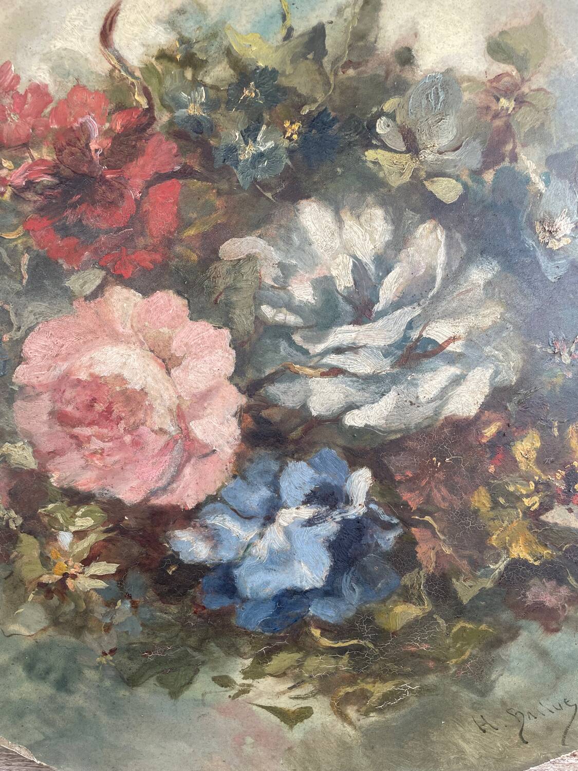 Oval painting Still life with flowers