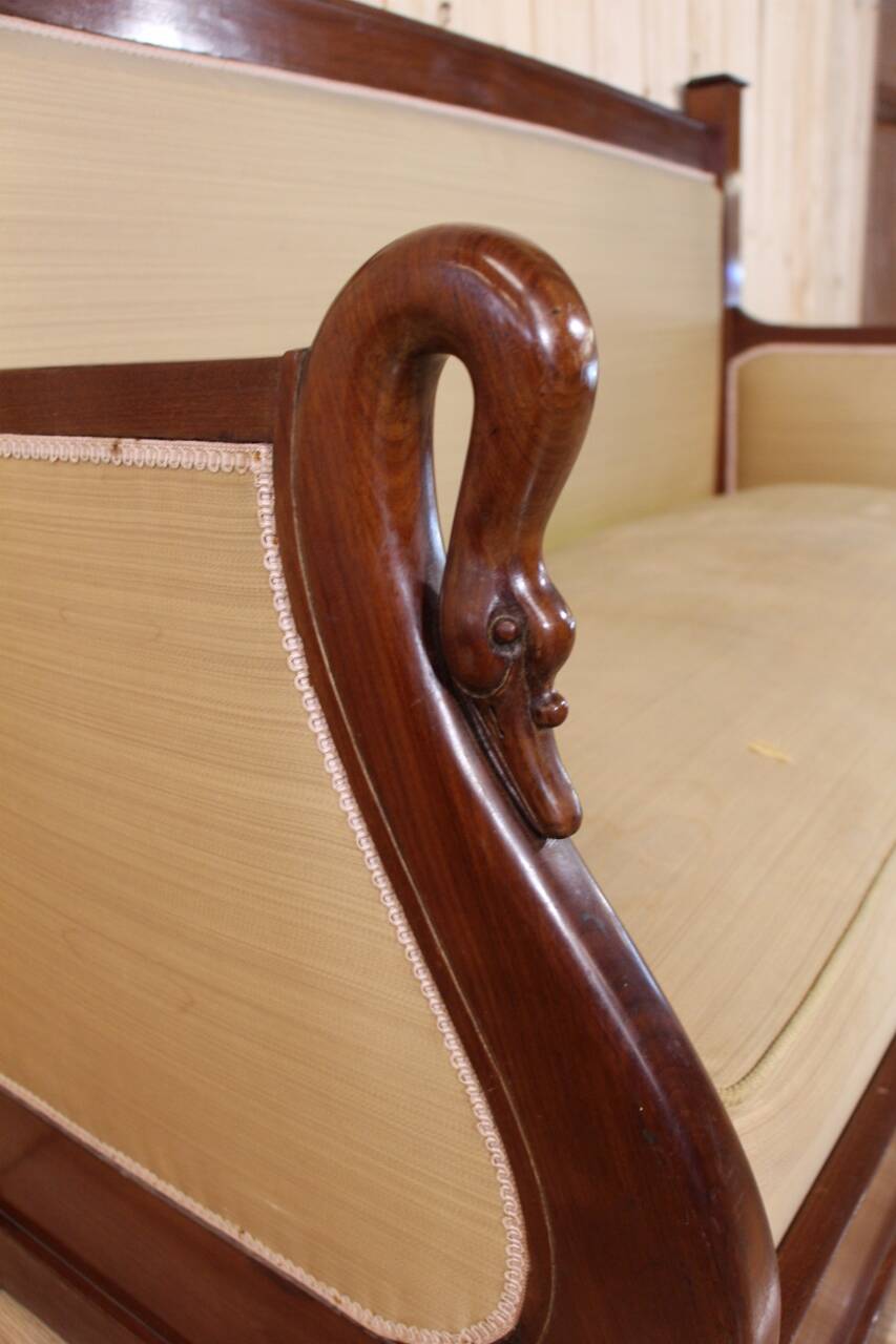 Restoration Period Turkish Sofa in Mahogany with Swan Neck