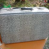 Antique black and white fibroc suitcase