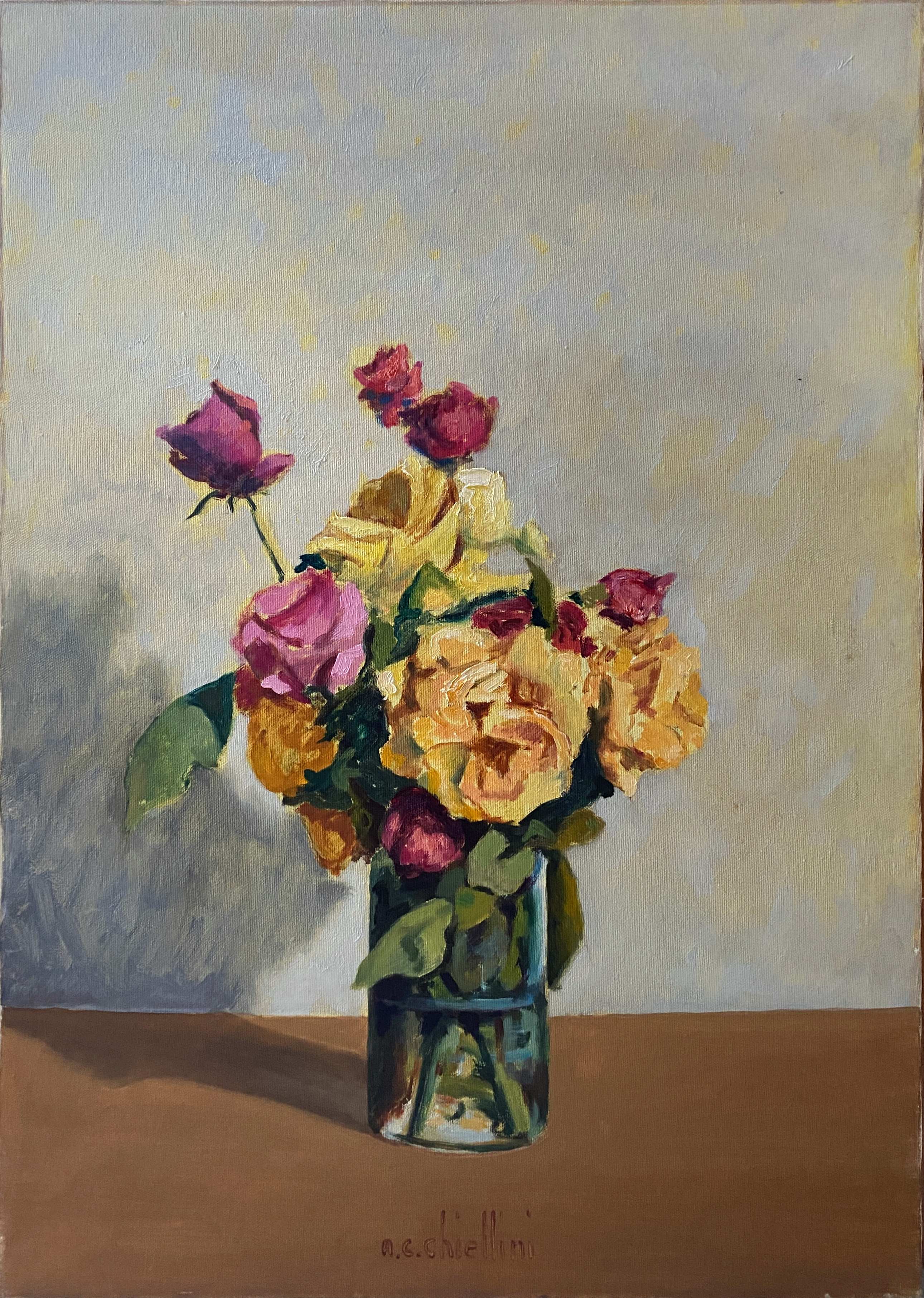 HST painting "Bouquet of flowers" by Angelo Cesare CHIELLINI (1916-1991) Italy
