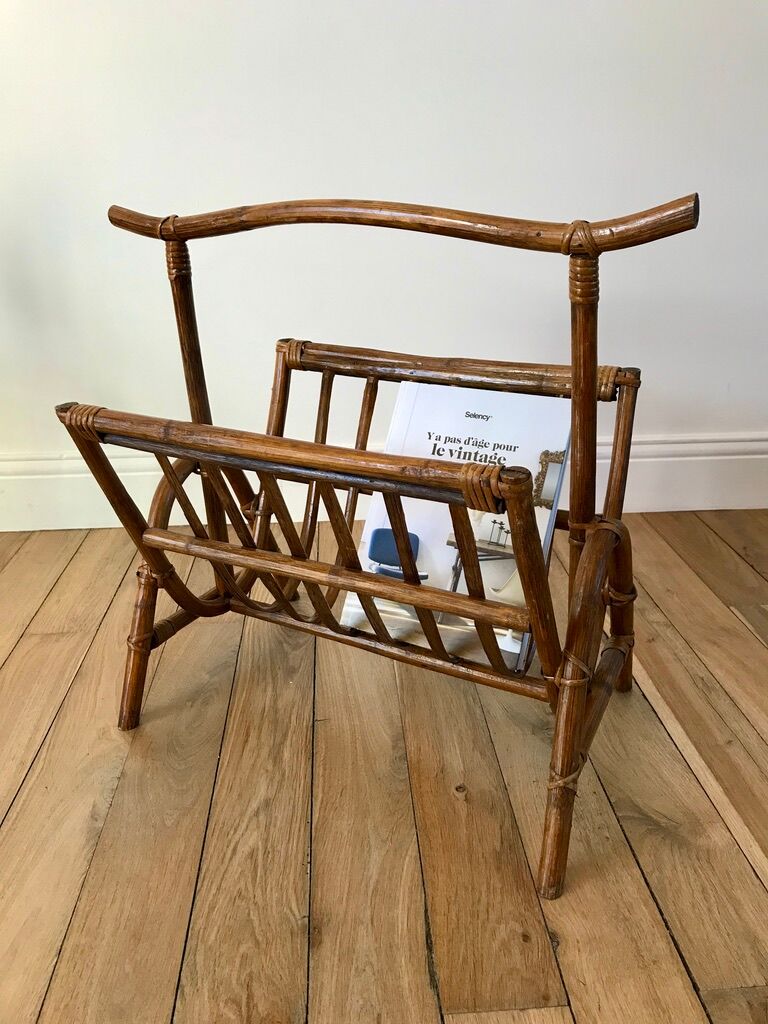 Rattan and bamboo magazine rack 70s