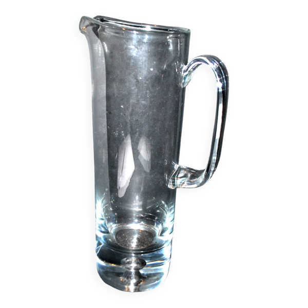 Broc à eau vintage en verre soufflé bulle - pichet cruche verrerie krosno pologne