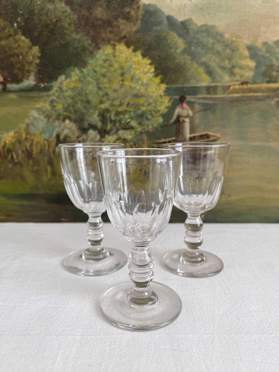 3 antique crystal "Gondola" Baccarat port wine glasses