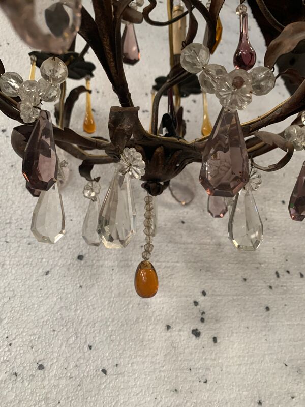 Lustre cage de style Louis XV a pendeloques et goutte d'eau XX siècle