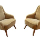 Fauteuil club danois accoudoir vague années 50/60 jaune beige