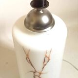 Double lighting floor lamp, white opaline, frosted effect, brown marbling, height 95 cm