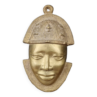 Ancien masque tribal Africain sculpture en bronze décoration murale collection Art Afrique